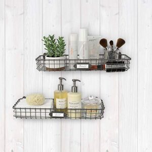 Spectrum Diversified Vintage Mount Tray, Slim Wall Basket Customizable Label Plate, Rustic Farmhouse Décor, Sturdy Steel Wire Storage Shelf, 1 Count (Pack of 1), Industrial Gray
