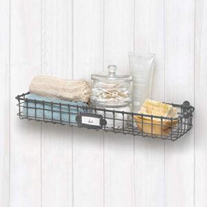 Spectrum Diversified Vintage Mount Tray, Slim Wall Basket Customizable Label Plate, Rustic Farmhouse Décor, Sturdy Steel Wire Storage Shelf, 1 Count (Pack of 1), Industrial Gray