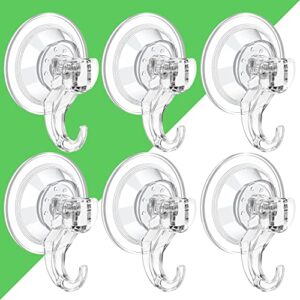 luxear suction cup hooks - 6 pack suction hooks reusable powerful waterproof shower hooks - heavy duty vacuum suction hanger for shower, window, towel, loofah, glass door