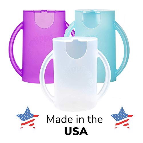 Original Squeeze Proof Flipping Holder 2-Pack with Open Bottom for Food Pouches & Juice Boxes - Multipurpose - Prevent Messes & Support Self-Feeding - Easy Grasping Handles - Made in USA