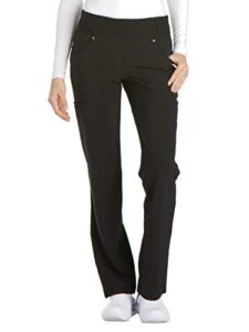 iflex scrubs for women, yoga-inspired knit waistband scrub pants ck002, m, black