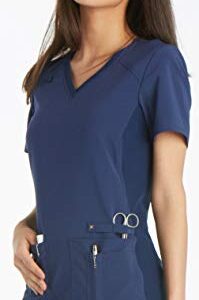 Iflex Scrubs for Women V-Neck Top with Stretchy Knit Side Panels CK605, M, Navy
