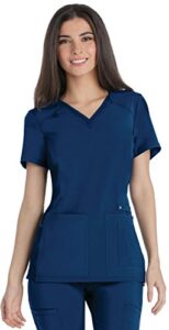 iflex scrubs for women v-neck top with stretchy knit side panels ck605, m, navy
