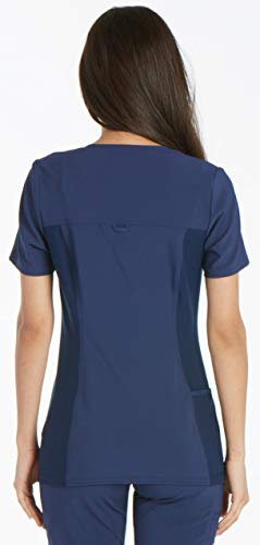 Iflex Scrubs for Women V-Neck Top with Stretchy Knit Side Panels CK605, M, Navy