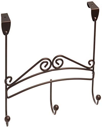 Spectrum Diversified Yorkshire Over the Door 3 Hook Rack for Hanging Entryway Kitchen and Bathroom Organization, Bronze, L x 4.50, W x 11.50, H x 11.50