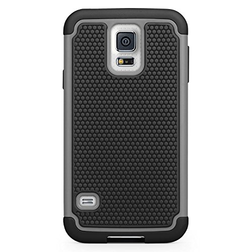 Galaxy S5 Case, SYONER [Shockproof] Hybrid Rubber Dual Layer Armor Defender Protective Case Cover for Samsung Galaxy S5 S V I9600 [Gray/Black]