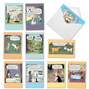 nobleworks - 10 assorted happy birthday cards - funny bday greeting cards with cartoons, bulk boxed notecard set - dog days a2665bdg