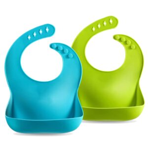 pandaear set of 2 cute silicone baby bibs for babies & toddlers (10-72 months) waterproof, soft, unisex, non messy - turquoise/lime green…