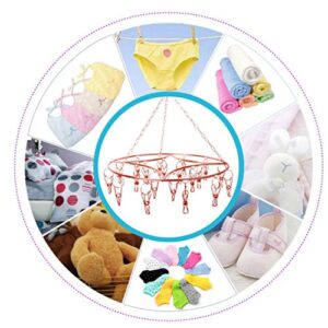 A.B Crew Round Laundry Clothesline Hanging Rack for Drying Clothing with 20 Stainless Steel Clothespins 5 Free Quilt Clip(Rose Gold)