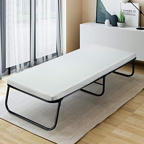 Quictent Heavy Duty Folding Bed with Two Extra Support Belts, 300 lbs Max Weight Capacity, Guest Bed, Daybed with 3D Stretch Knit Material Cover Mattress and Storage Bag