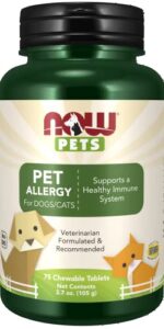 now pet health, pet allergy supplement, formulated for cats & dogs, nasc certified, 75 chewable tablets