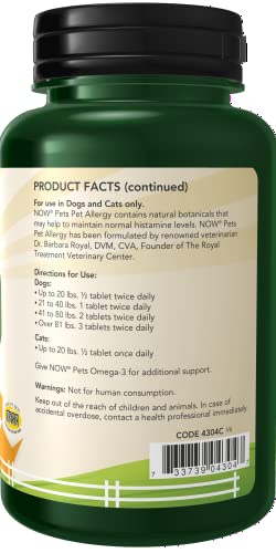 NOW Pet Health, Pet Allergy Supplement, Formulated for Cats & Dogs, NASC Certified, 75 Chewable Tablets