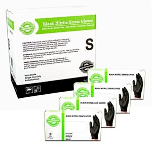 supplymaster black nitrile exam disposable gloves - 4 mil, powder free, non-sterile, latex free, textured, ambidextrous, small, case of 400 - smbkne4s