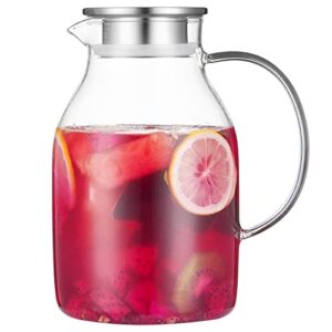 karafu glass pitcher with lid, 68oz heat resistant water jug for hot/cold water, ice tea and juice beverage clear