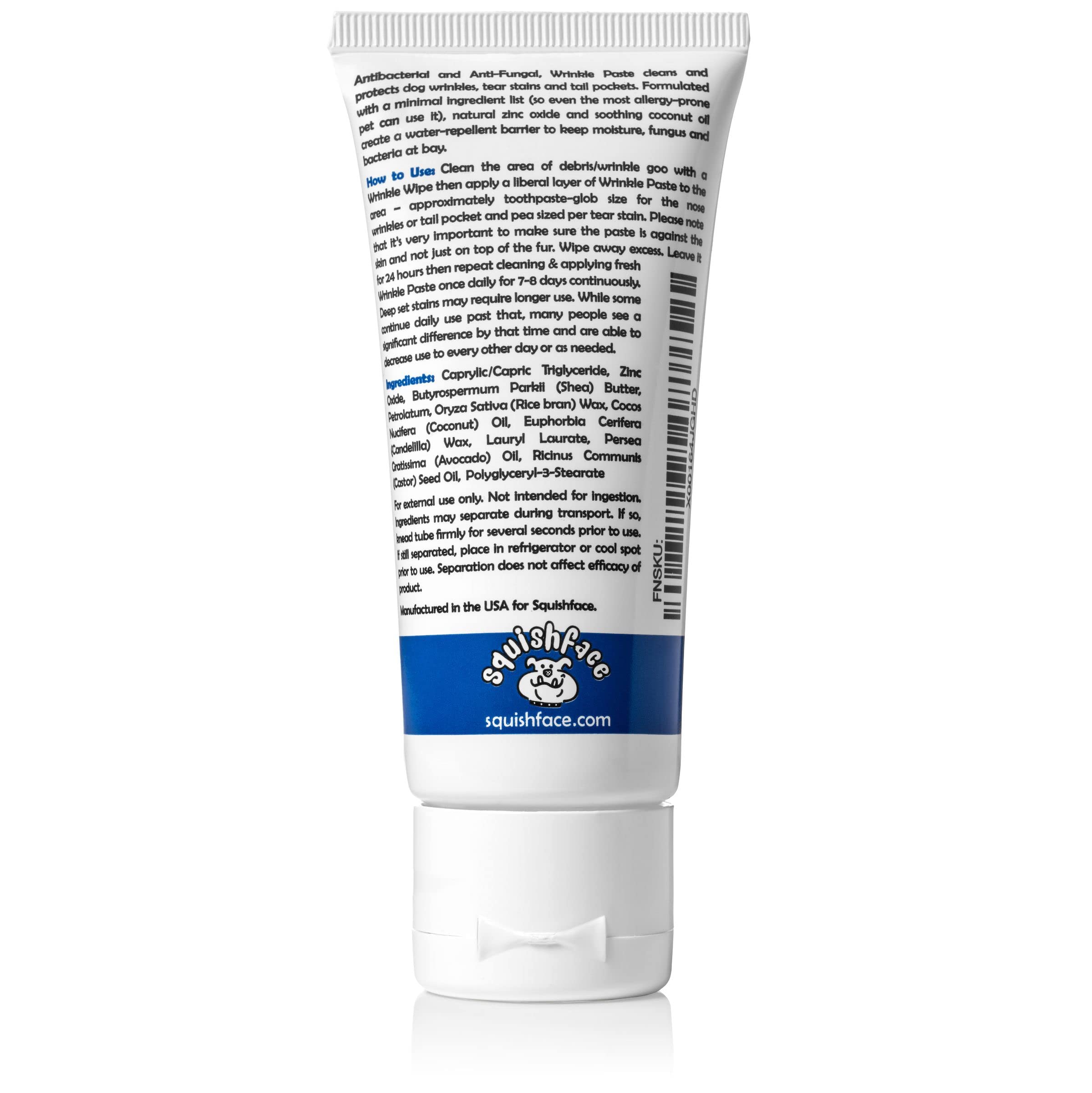 Squishface Wrinkle Paste - Bulldog, French Bulldog, Pug, English Bulldog – Cleans Wrinkles, Tear Stain, Tail Pockets, and Paws – Anti-Itch Tear Stain Remover & Bulldog Wrinkle Cream, 2 Oz.