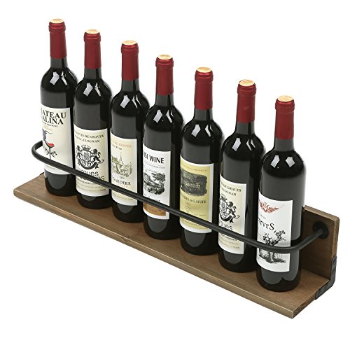 MyGift Rustic Brown Wood Wall Mounted Wine Rack, Countertop Wine Bottle Liquor Display Shelf