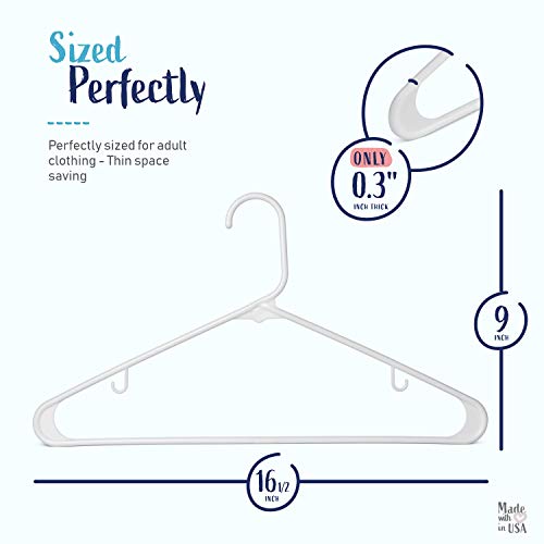 Hangorize 60 Standard Everyday White Plastic Hangers, Long Lasting Tubular Clothes Hangers, Value Pack of 60 Clothing Hangers. (60 Pack)