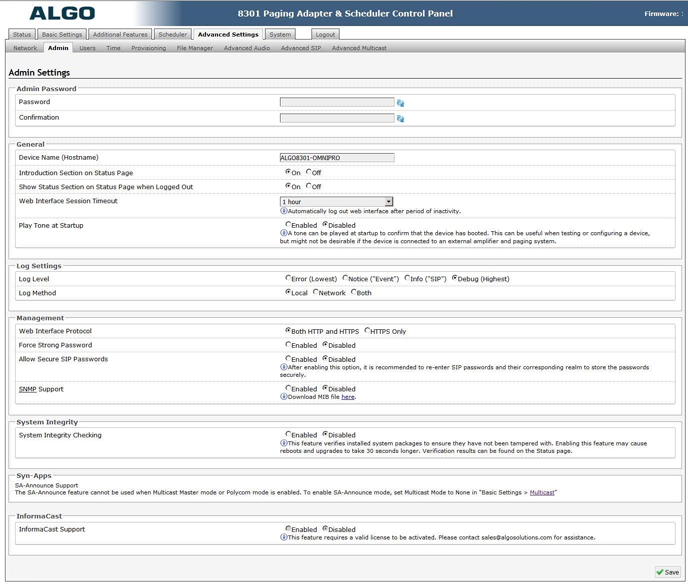 Algo 8301 IP Voice Paging Adapter & Bell Scheduler