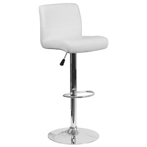 flash furniture contemporary white vinyl adjustable height barstool with rolled seat and chrome base