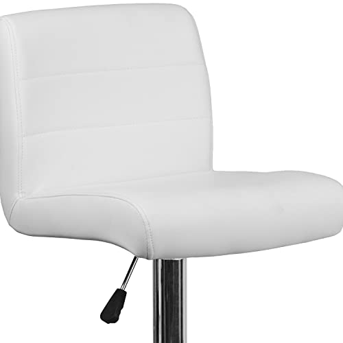 Flash Furniture Contemporary White Vinyl Adjustable Height Barstool with Rolled Seat and Chrome Base