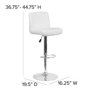 Flash Furniture Contemporary White Vinyl Adjustable Height Barstool with Rolled Seat and Chrome Base