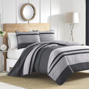 nautica home | vessey collection | 100% cotton reversible and light-weight quilt bedspread, pre-washed for extra comfort, easy care machine washable, queen, grey