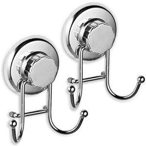 hasko accessories - powerful vacuum suction cup hooks - organizer for towel, bathrobe and loofah - strong stainless steel towel hooks for bathroom & kitchen, towel hanger storage (2 pack)