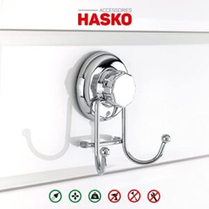 HASKO accessories - Powerful Vacuum Suction Cup Hooks - Organizer for Towel, Bathrobe and Loofah - Strong Stainless Steel Towel Hooks for Bathroom & Kitchen, Towel Hanger Storage (2 Pack)