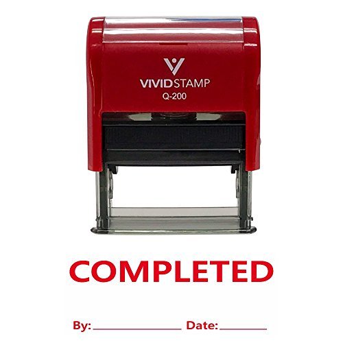 Completed with by Date Line Self Inking Rubber Stamp (Red Ink) - Medium
