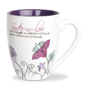 pavilion gift company mark my words sister in law floral butterfly coffee tea mug, large, purple,591 milliliters