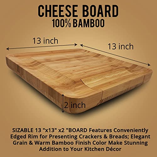Bamboo Cheese Board & Cutlery Set - Large Charcuterie Board Set Cheese Platter with Slide-Out Drawer - House Warming Gifts New Home, Anniversary Wedding Gifts for Couples, & Cool Bridal Shower Gifts