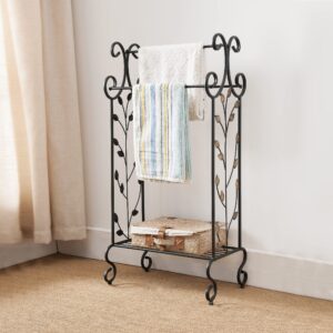 Kings Brand Furniture Black Metal with Gold Leaf Free Towel Rack Stand with Shelf