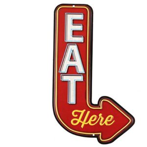 open road brands eat here arrow embossed metal sign - vintage diner sign for kitchen or man cave