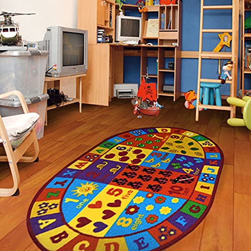Furnish my Place 740 ABC with Numbers ABC Area Rug for Kids, Educational Alphabet Letter & Numbers, Multicolor (6'6"x9'2" Oval)