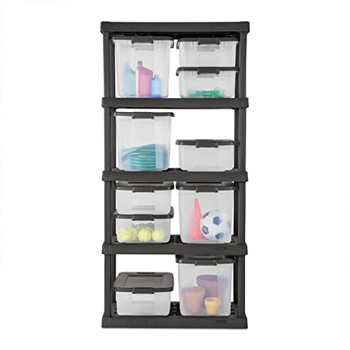 Sterilite ShelfTotes 50 Quart Clear Latched Stacking Plastic Storage Container with Gray Lid for Garage or Basement, (12 Pack)