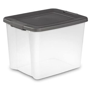 Sterilite ShelfTotes 50 Quart Clear Latched Stacking Plastic Storage Container with Gray Lid for Garage or Basement, (12 Pack)