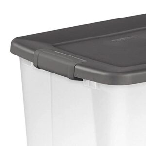 Sterilite ShelfTotes 50 Quart Clear Latched Stacking Plastic Storage Container with Gray Lid for Garage or Basement, (12 Pack)