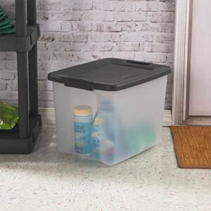 Sterilite ShelfTotes 50 Quart Clear Latched Stacking Plastic Storage Container with Gray Lid for Garage or Basement, (12 Pack)