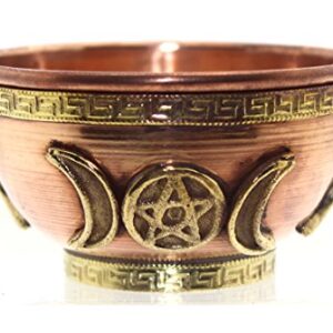 Crystalo - Copper Offering Bowl, 3 Inch Diameter, Great for Altar use, Ritual use,Incense Burner, smudging Bowl, Decoration Bowl, Offering Bowl (Triple Moon)