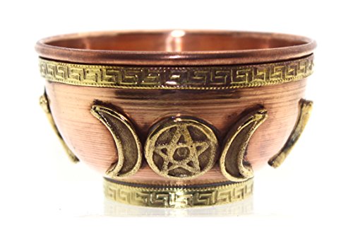 Crystalo - Copper Offering Bowl, 3 Inch Diameter, Great for Altar use, Ritual use,Incense Burner, smudging Bowl, Decoration Bowl, Offering Bowl (Triple Moon)