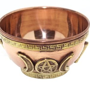 Crystalo - Copper Offering Bowl, 3 Inch Diameter, Great for Altar use, Ritual use,Incense Burner, smudging Bowl, Decoration Bowl, Offering Bowl (Triple Moon)