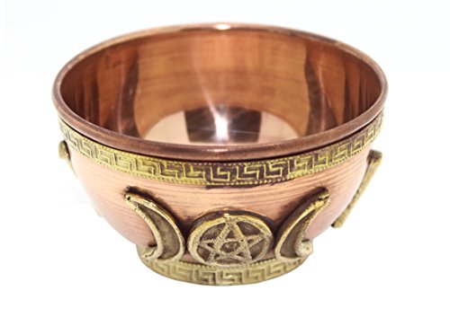 Crystalo - Copper Offering Bowl, 3 Inch Diameter, Great for Altar use, Ritual use,Incense Burner, smudging Bowl, Decoration Bowl, Offering Bowl (Triple Moon)