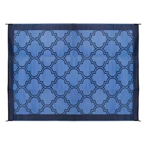 camco 42876 6 x 9 foot reversible blue lattice design breathable washable portable outdoor uv coated patio mat pad for picnics, camping, rv, tiny home