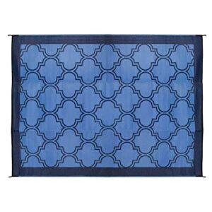 Camco 42876 6 x 9 Foot Reversible Blue Lattice Design Breathable Washable Portable Outdoor UV Coated Patio Mat Pad for Picnics, Camping, RV, Tiny Home