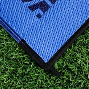 Camco 42876 6 x 9 Foot Reversible Blue Lattice Design Breathable Washable Portable Outdoor UV Coated Patio Mat Pad for Picnics, Camping, RV, Tiny Home