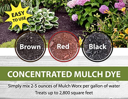 Mulch Worx Red Mulch Color Concentrate - Quart - Treats 2,800 Sq. Ft. - Deep Burgundy Red Mulch Dye Spray