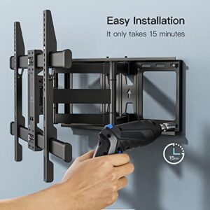 PERLESMITH Full Motion TV Wall Mount for 37-82 inch TVs up to 132 lbs, Max VESA 600x400mm, TV Bracket with Dual Articulating Arms, Tilt, Swivel, Extension, 16" Wood Studs, PSLFK1