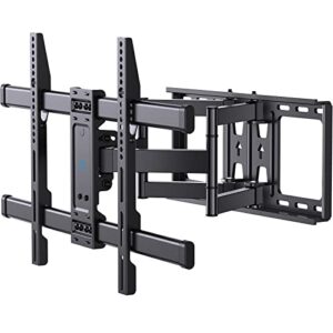 perlesmith full motion tv wall mount for 37-82 inch tvs up to 132 lbs, max vesa 600x400mm, tv bracket with dual articulating arms, tilt, swivel, extension, 16" wood studs, pslfk1