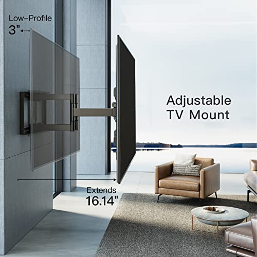 PERLESMITH Full Motion TV Wall Mount for 37-82 inch TVs up to 132 lbs, Max VESA 600x400mm, TV Bracket with Dual Articulating Arms, Tilt, Swivel, Extension, 16" Wood Studs, PSLFK1