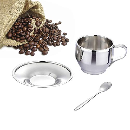 Jasni Stainless Steel Coffee Cup Coffee Mugs Espresso Cups and Great Cappuccino Cups with Spoon and Saucer Gift Idea for Coffee and Tea Lovers (4)